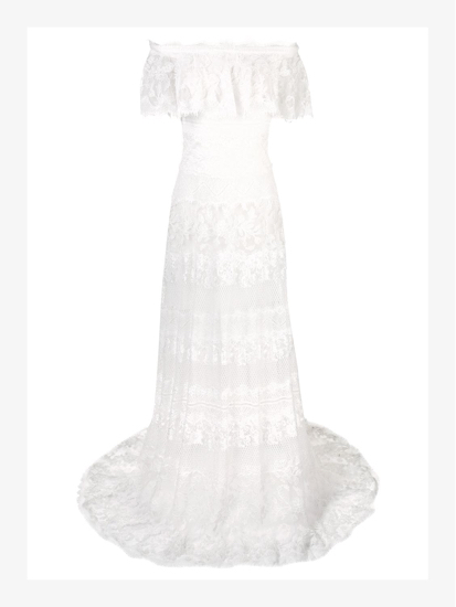 vestido blanco sin hombros de tadshi shoji