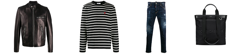 How to wear a biker jacket Prada Band Collar Biker Jacket Comme Des Garcons Play Striped T-Shirt Balmain Distressed Jeans Dolce & Gabbana Shopper Tote Bag