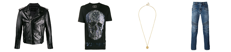 How to wear a biker jacket Givenchy Small Logo Biker Jacket Northskull Atticus Skull Seal Pendant Philipp Plein Crew-Neck T-Shirt Balmain Biker Jeans