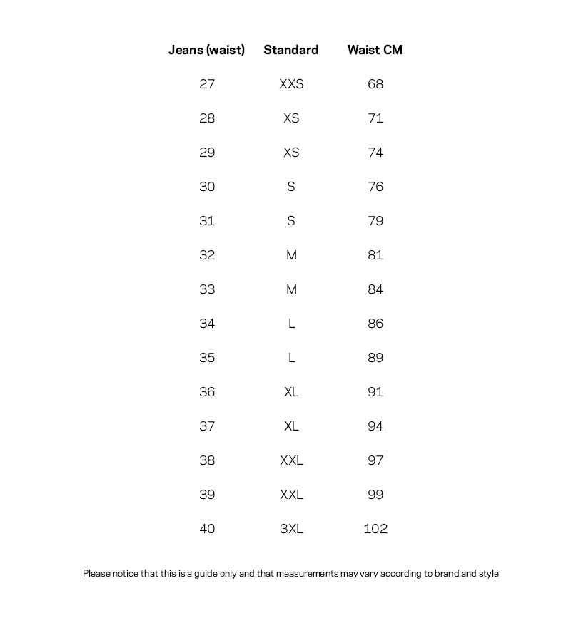 Size Chart Men's Bottoms - Fit Guide - DENHAM the Jeanmaker