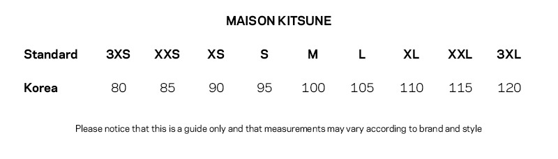 아미 파리스 & 메종 키츠네 인기 상품 사이즈 가이드